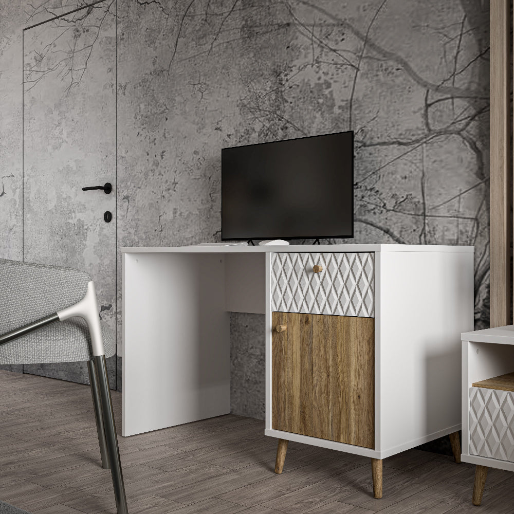 Darbo stalas Aksana medžio ir baltos spalvos