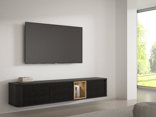 TV staliukas Breathaker juodos ir ąžuolo spalvos