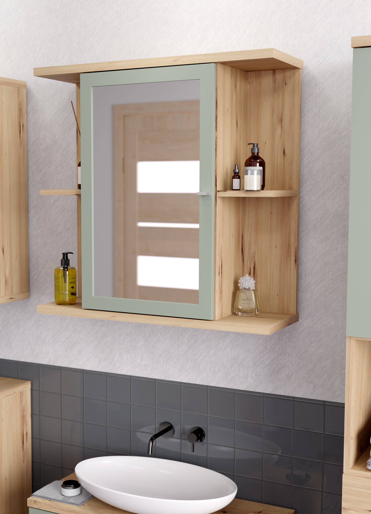 Pakabinama vonios spintelė su veidrodžiu Champ (žalia)