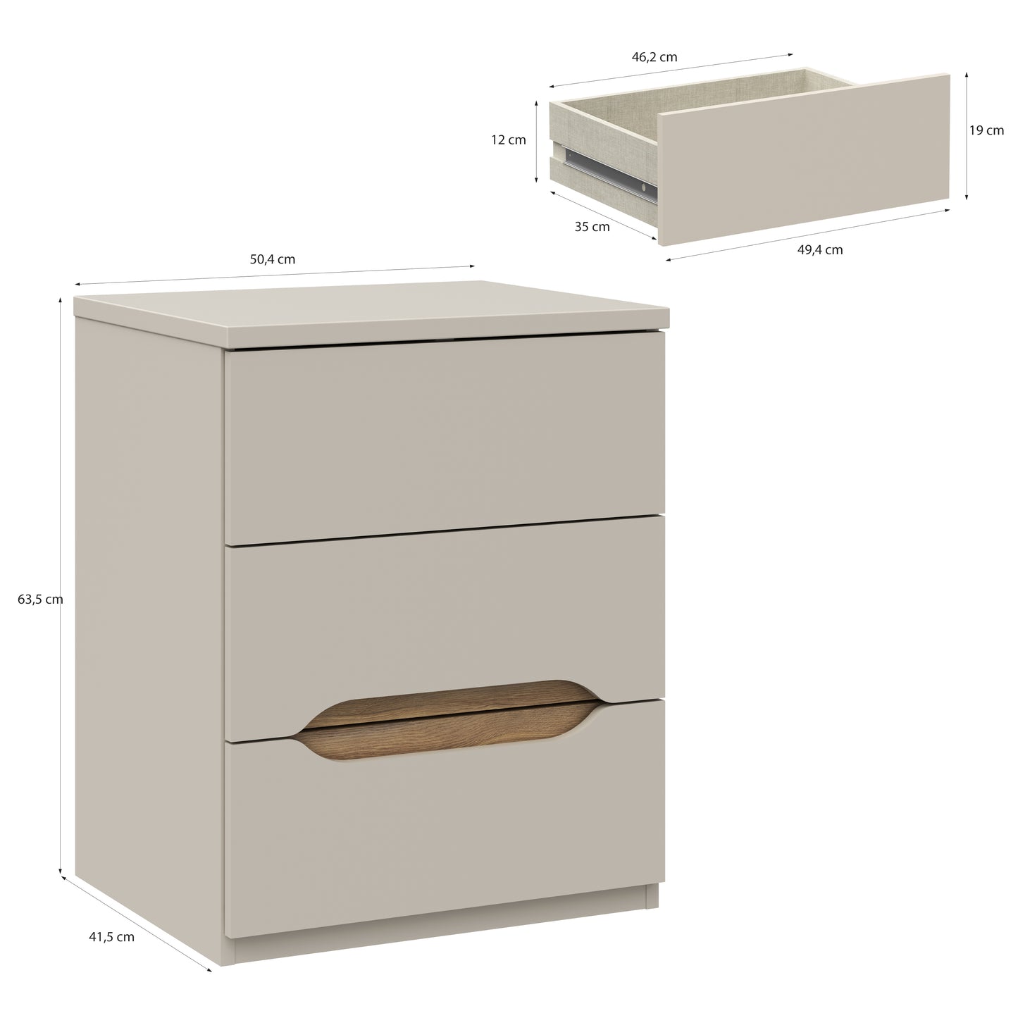 Naktinė spintelė Edwal, 3 stalčiai