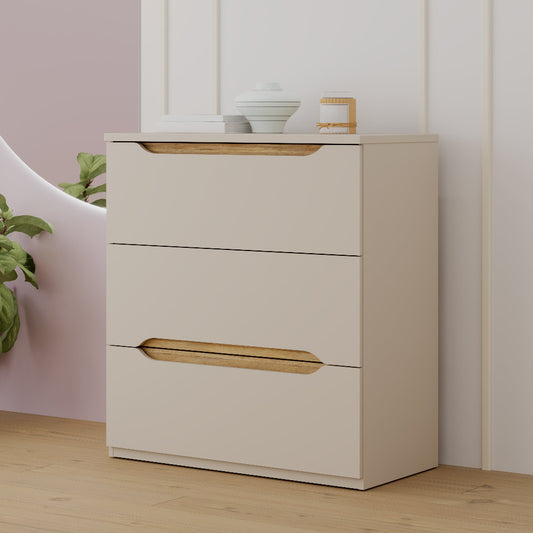 Edwal komoda – smėlio spalvos, 3 stalčiai