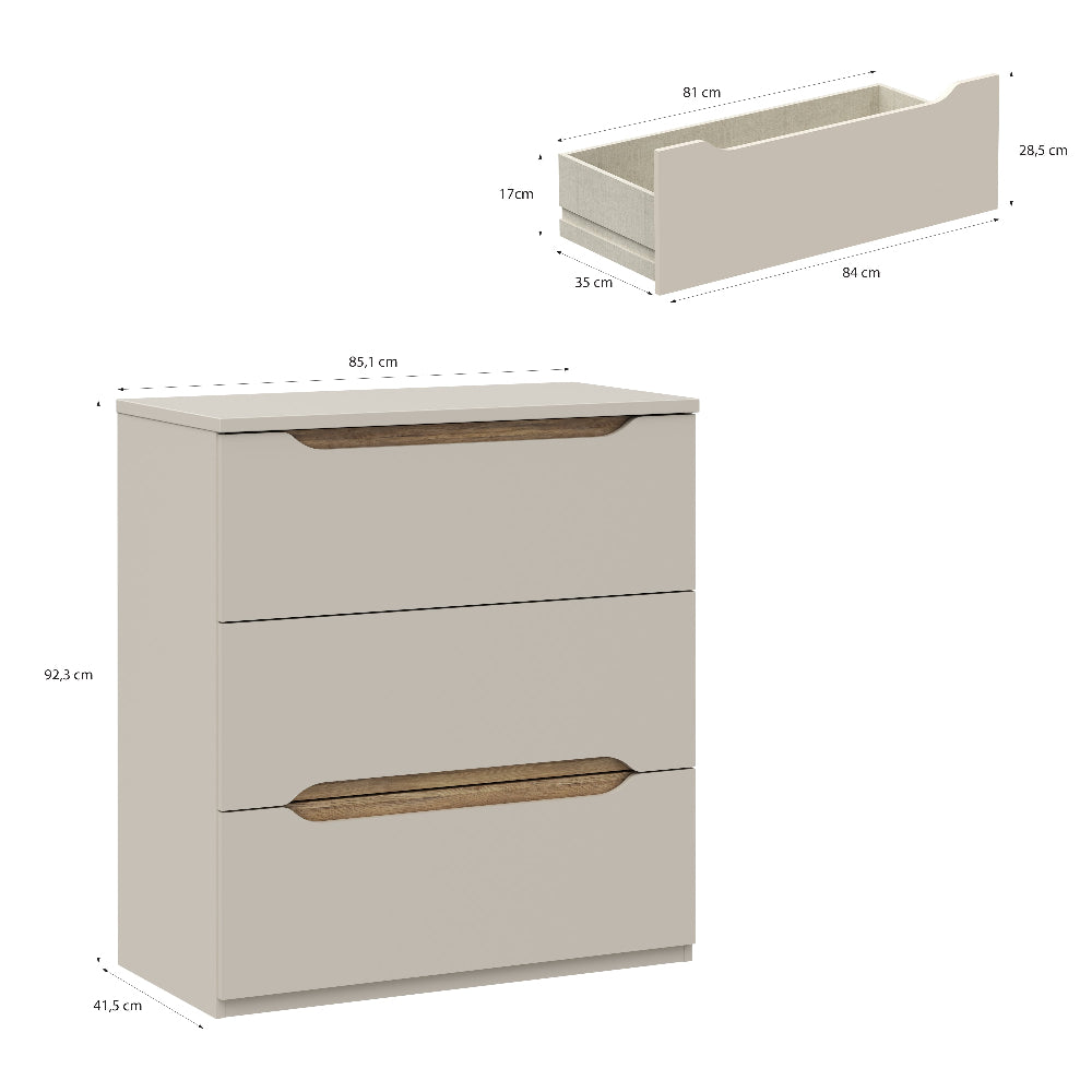 Edwal komoda – smėlio spalvos, 3 stalčiai