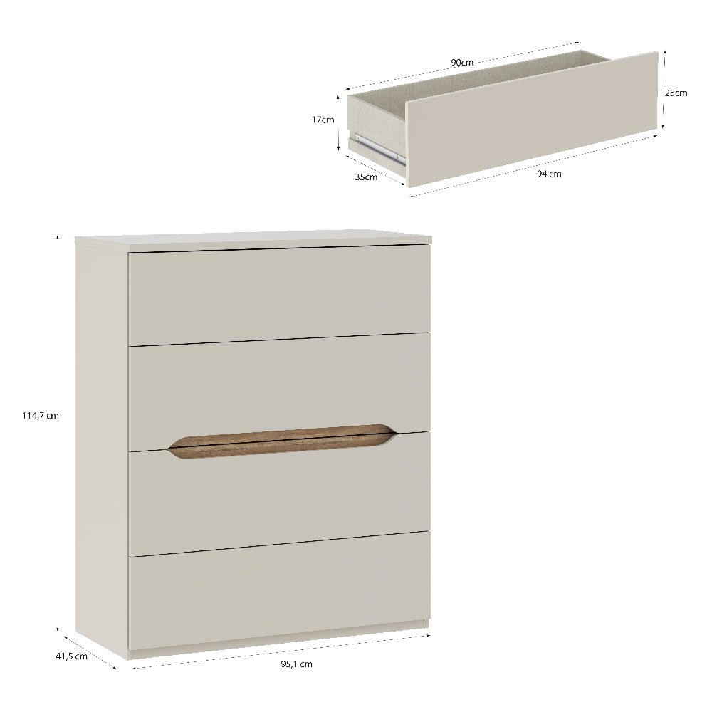 Edwal komoda – smėlio spalvos, 4 stalčiai