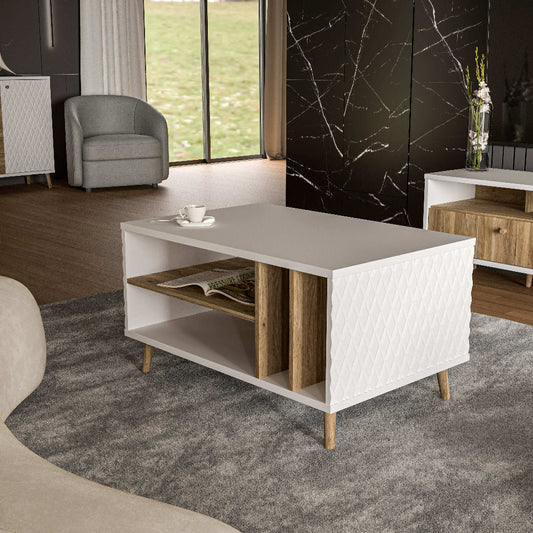 Kavos staliukas Aksana medžio ir baltos spalvos