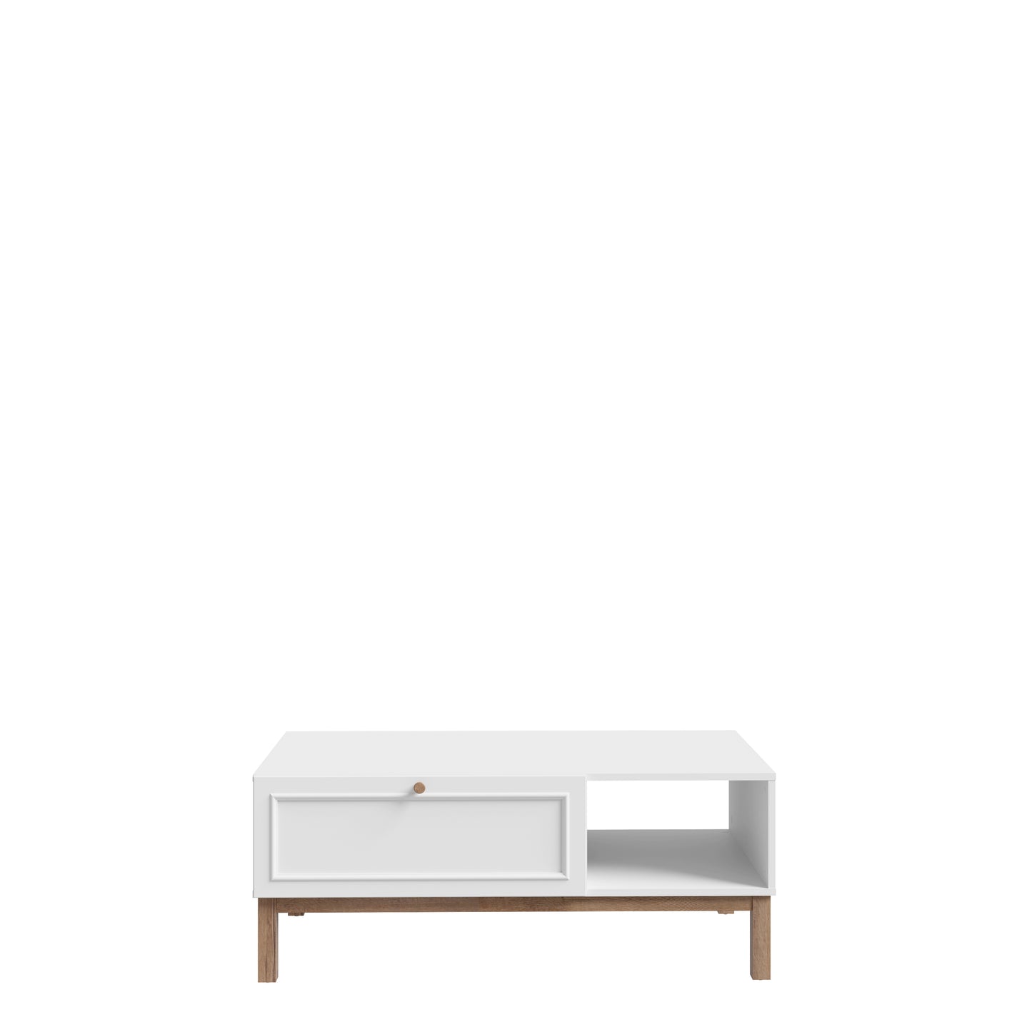 Penkrige kavos staliukas šviesiai pilkas su medžio spalvos detalėmis