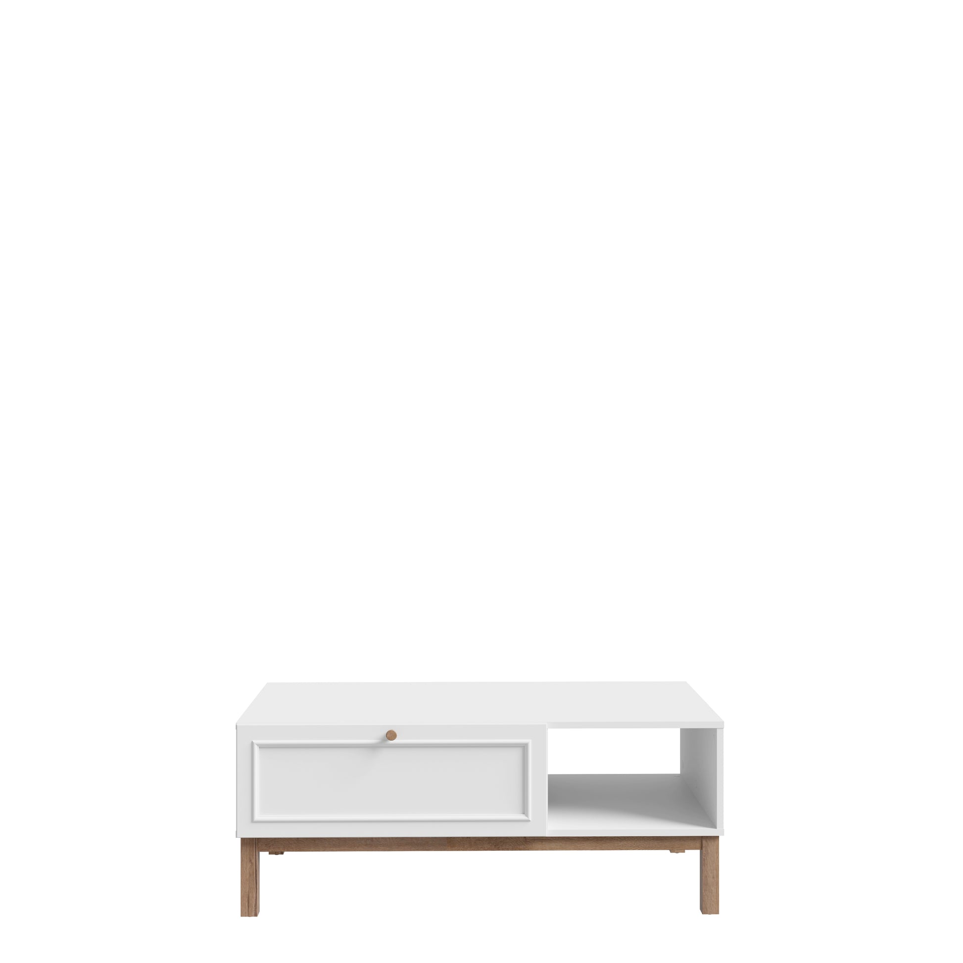 Penkrige kavos staliukas šviesiai pilkas su medžio spalvos detalėmis