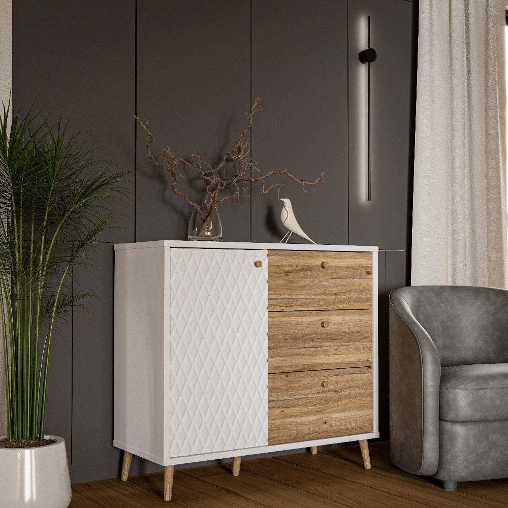 Komoda Aksana medžio ir baltos spalvos