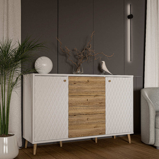 Komoda Aksana medžio ir baltos spalvos