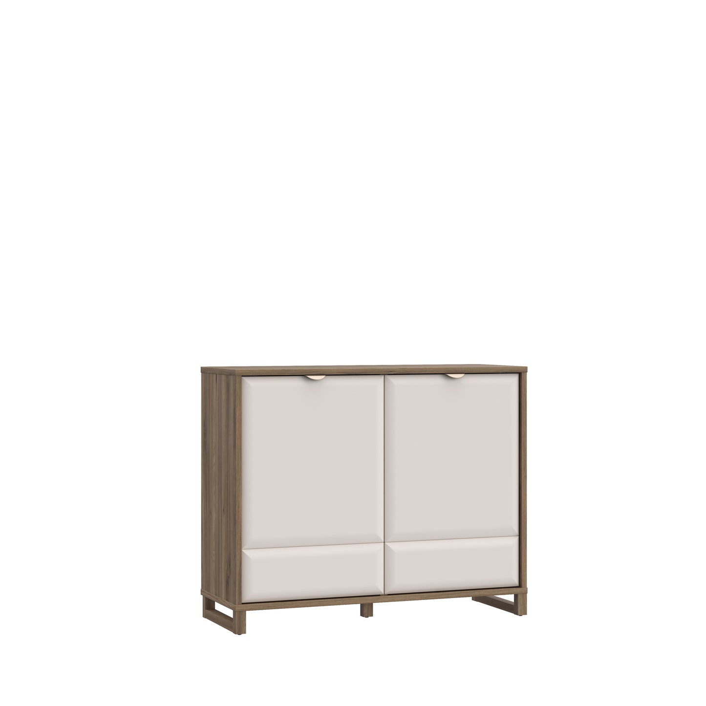 Komoda Mareda šviesios ir medžio spalvų jaukus derinys, su detalėmis ir lentynomis