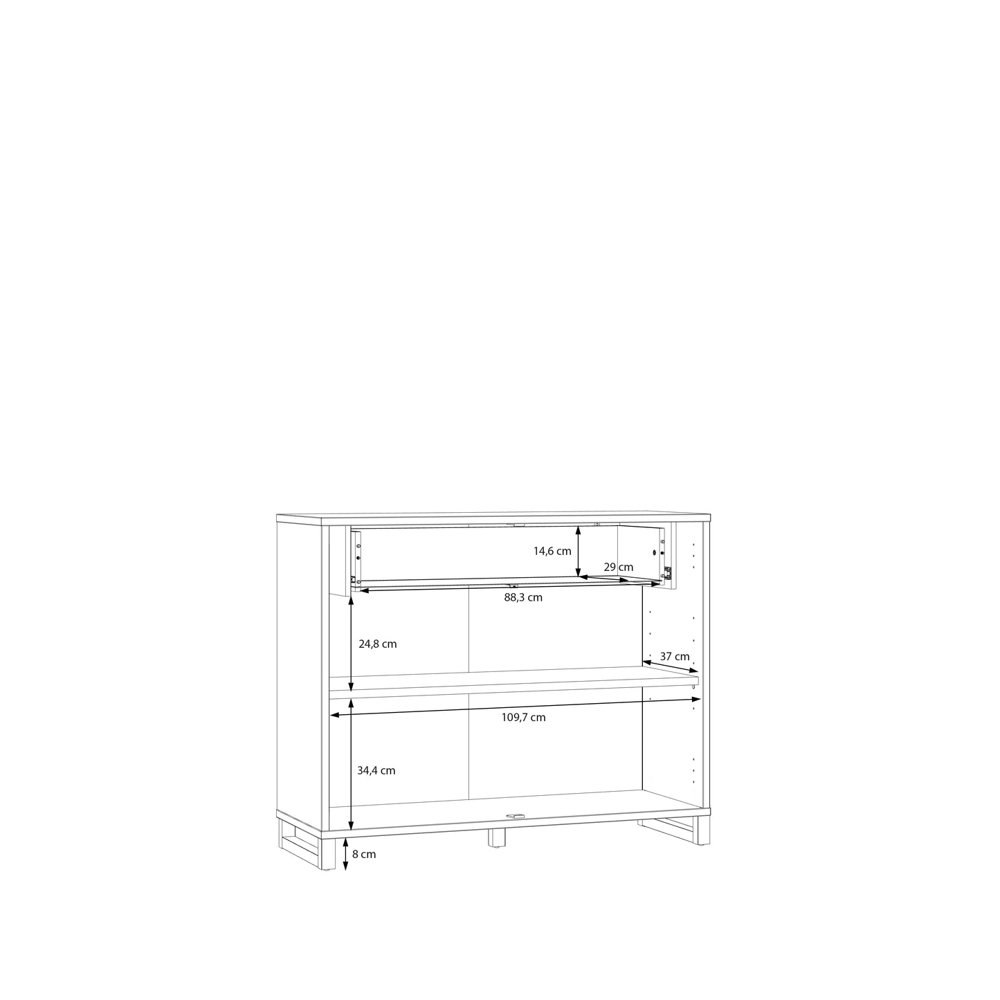 Komoda Mareda šviesios ir medžio spalvų jaukus derinys, su detalėmis ir lentynomis