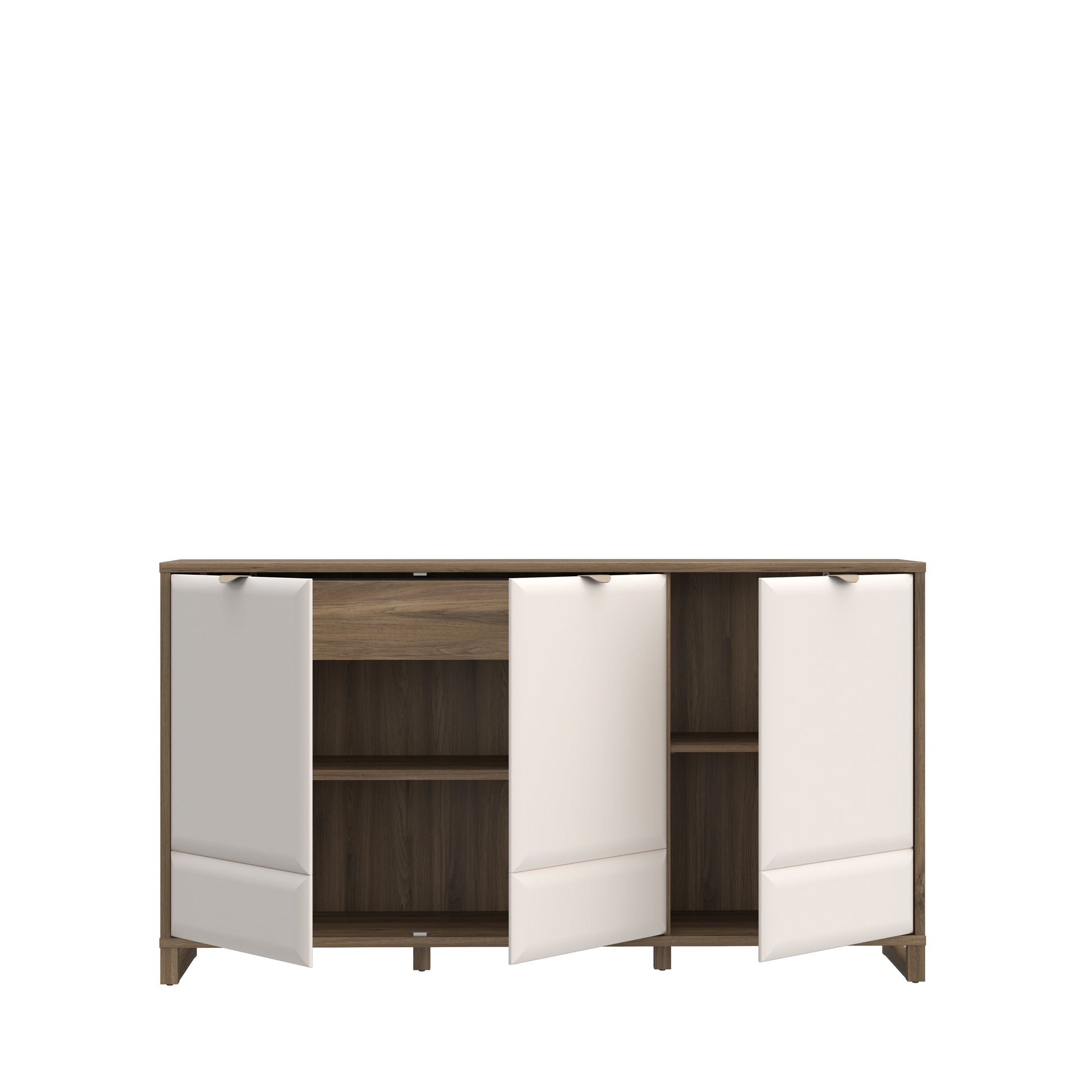 Komoda Mareda šviesios ir medžio spalvų derinys, 3durelės su lentynomis