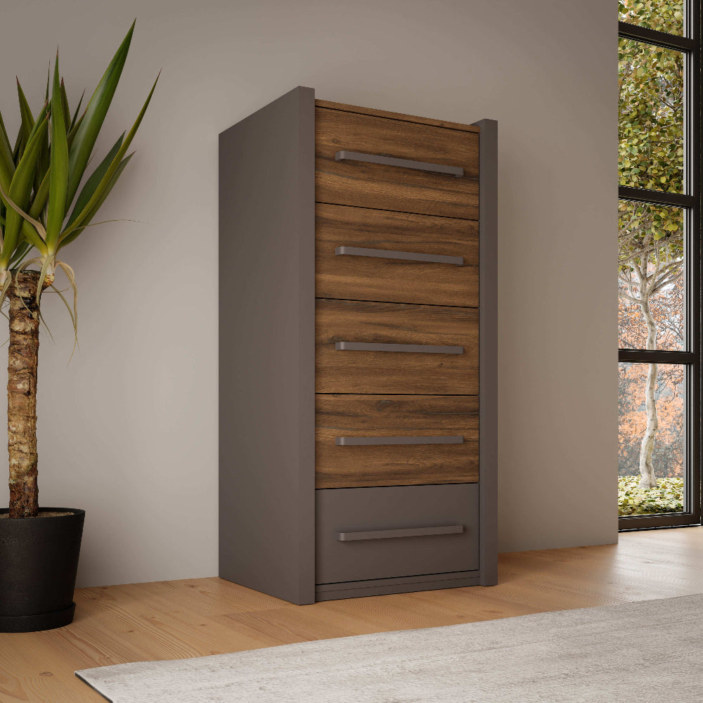 Aukšta Pembury komoda pilkos ir medžio spalvos