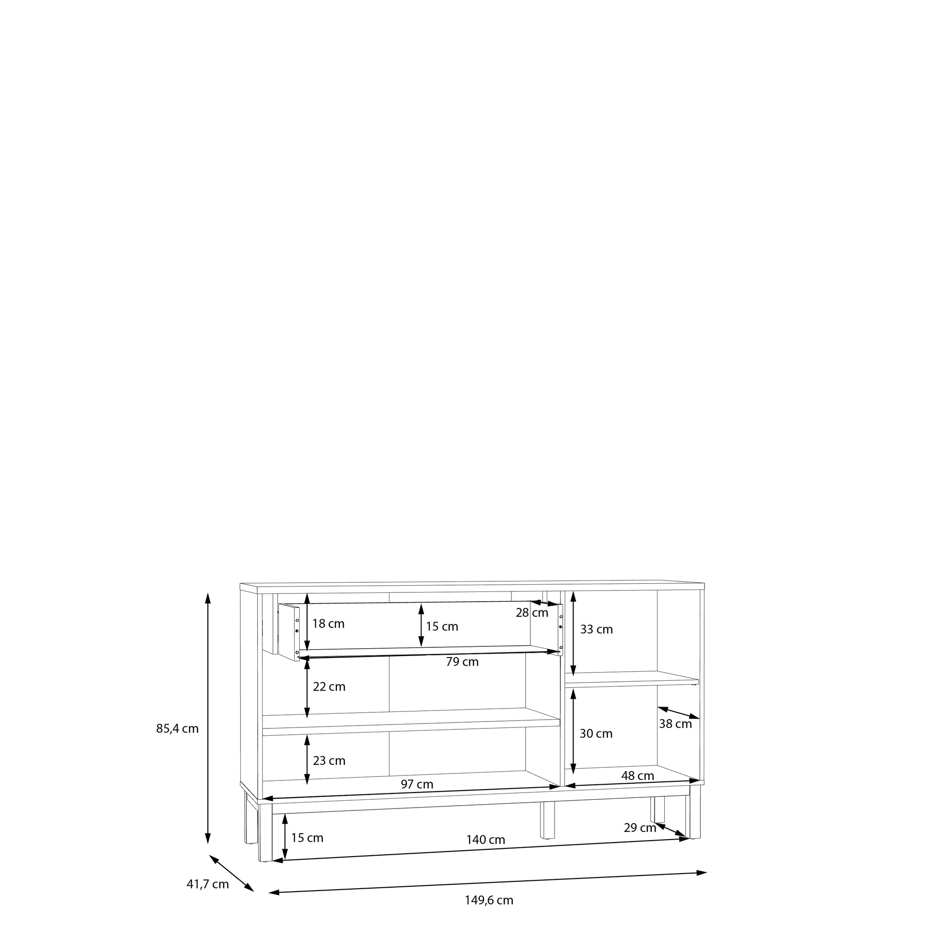 Elegantiška Penkrige komoda šviesiai pilka su paslėptu stalčiumi ir spintelėmis