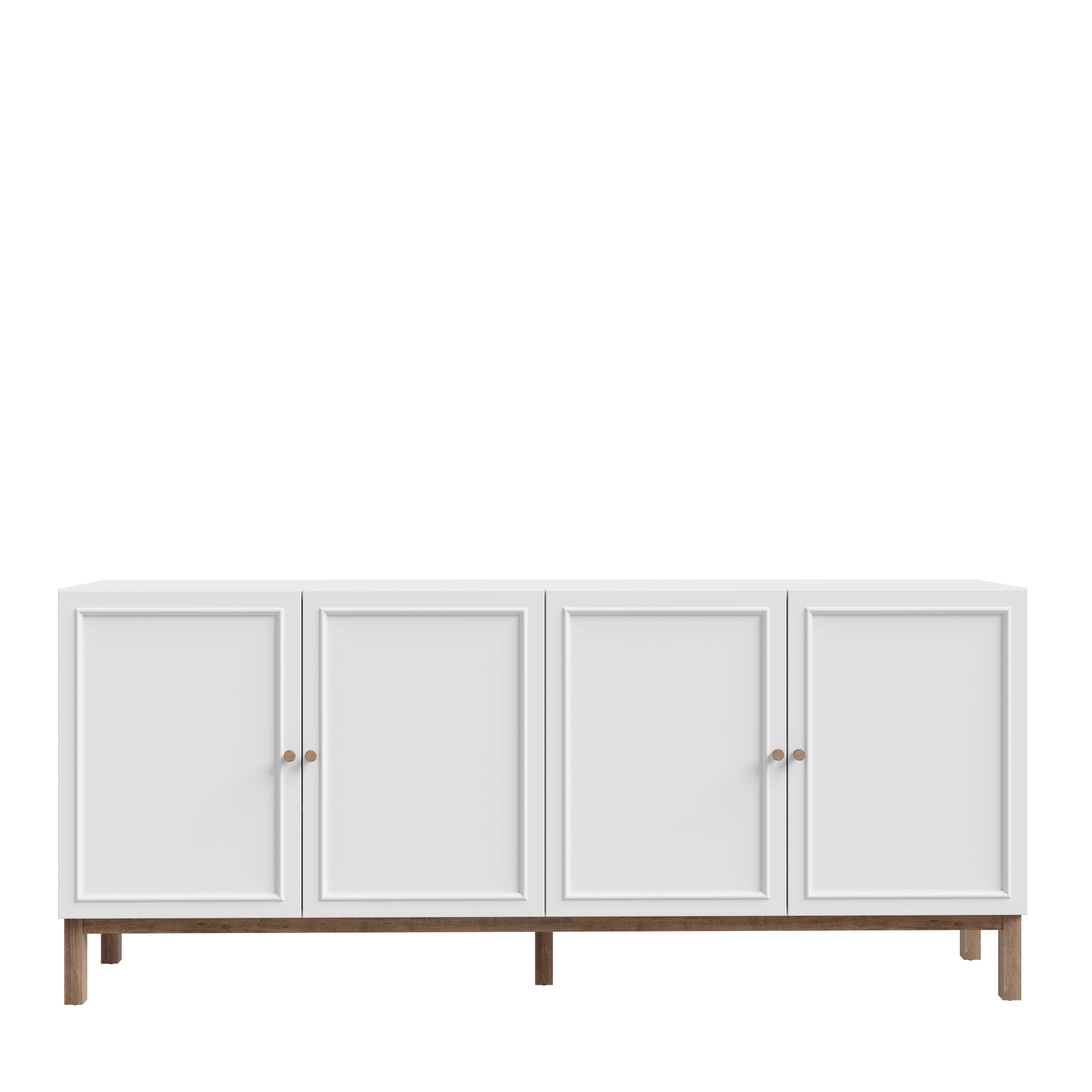 Elegantiška Penkrige komoda šviesiai pilka su paslėptu stalčiumi ir spintelėmis