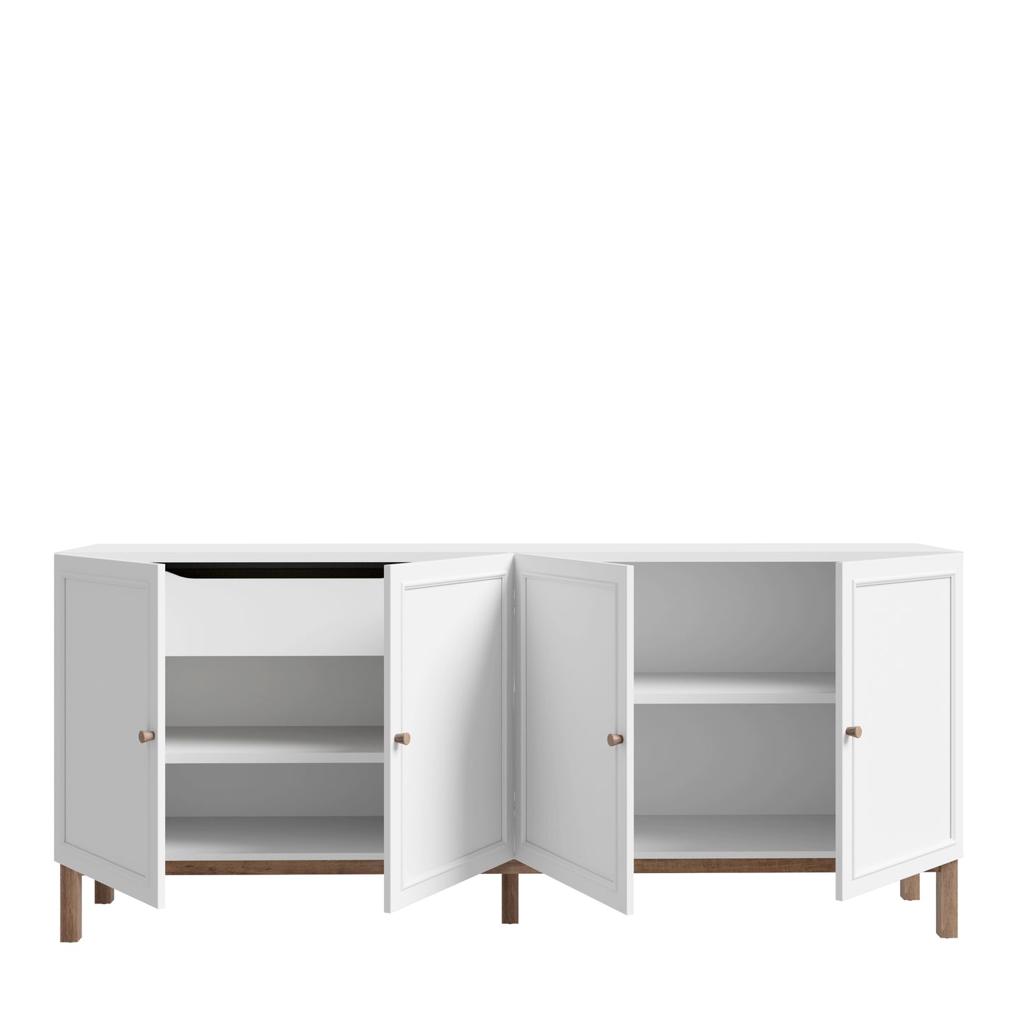 Elegantiška Penkrige komoda šviesiai pilka su paslėptu stalčiumi ir spintelėmis