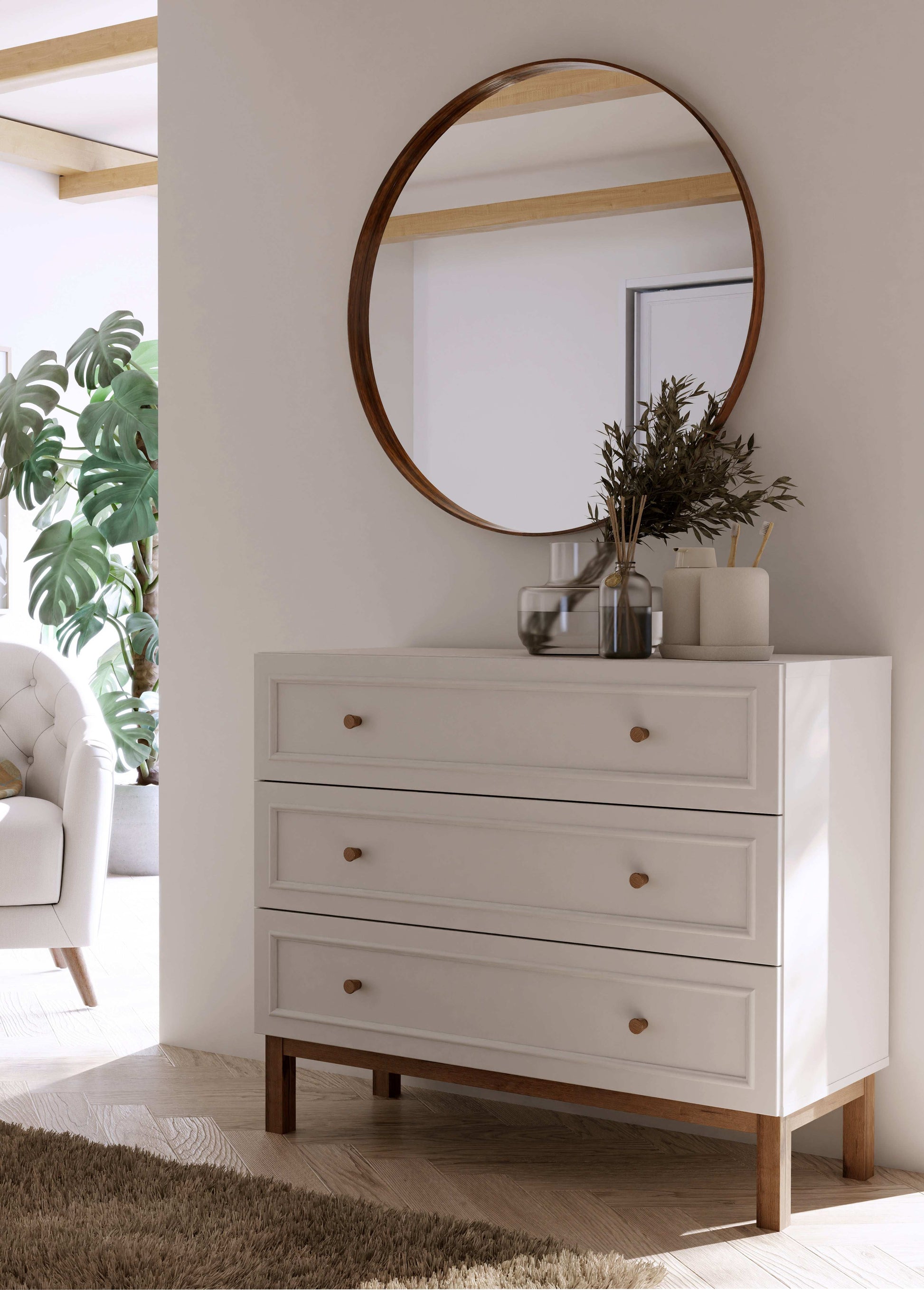 Komoda Penkrige su 3 stalčiais, šviesiai pilka