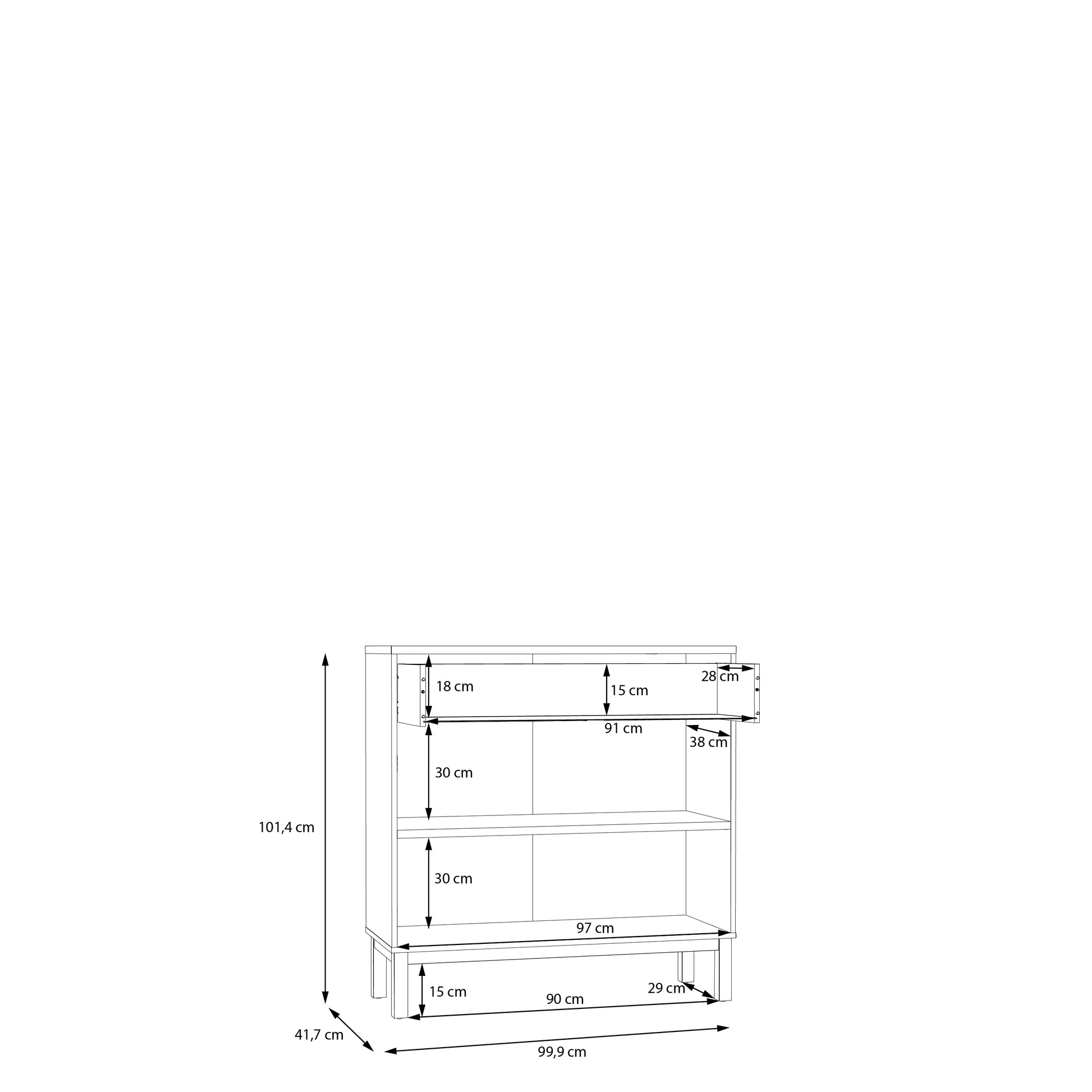 Penkrige elegantiška komoda su stalčiumi ir spintelėmis, šviesiai pilka