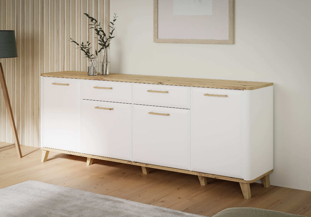 Wardiol komoda balta su medžio spalvos akcentais