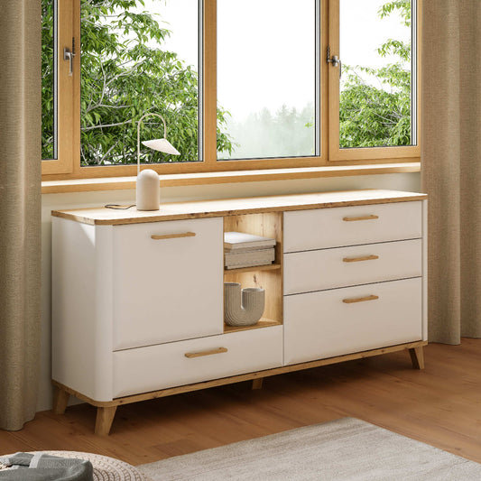 Wardiol komoda baltos spalvos su medžio akcentais