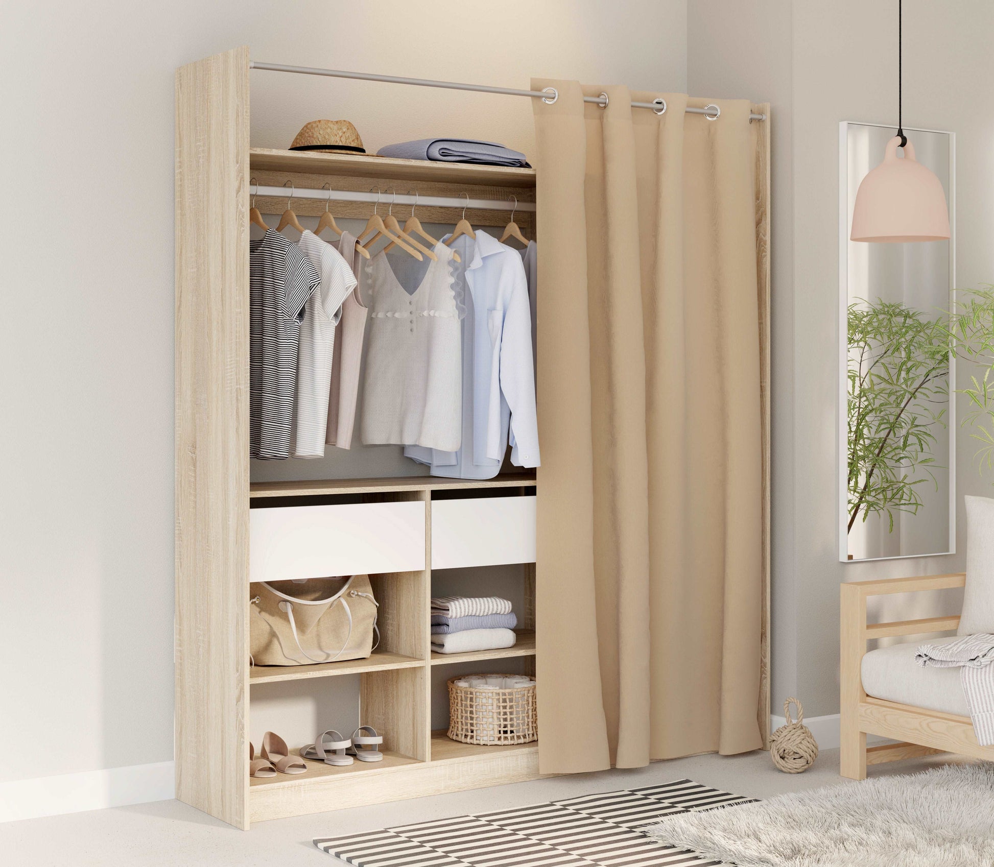 Atvira drabužių spinta