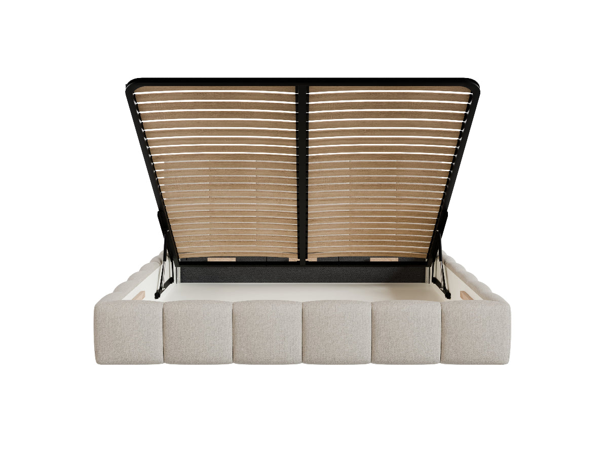 Minkšta Cloudy lova su grotelėmis ir patalynės dėže