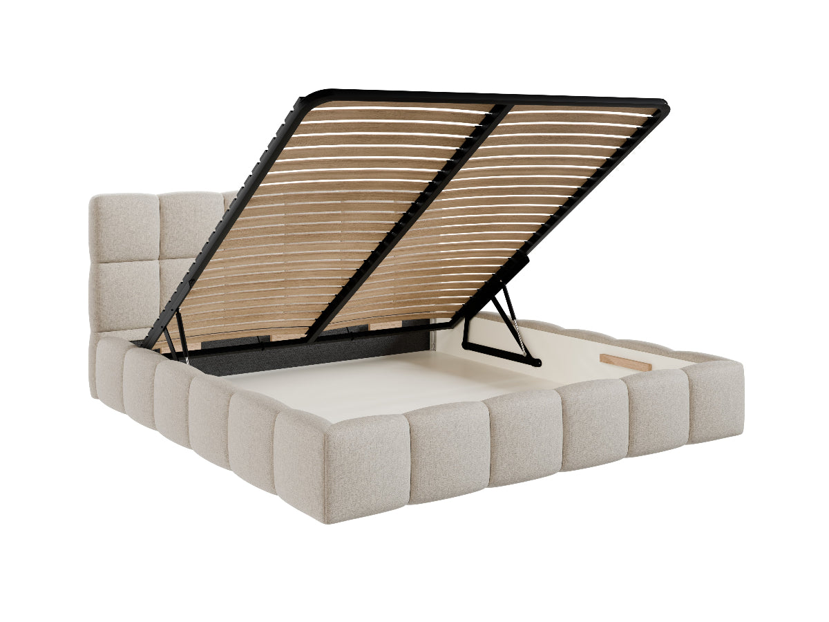 Minkšta Cloudy lova su grotelėmis ir patalynės dėže