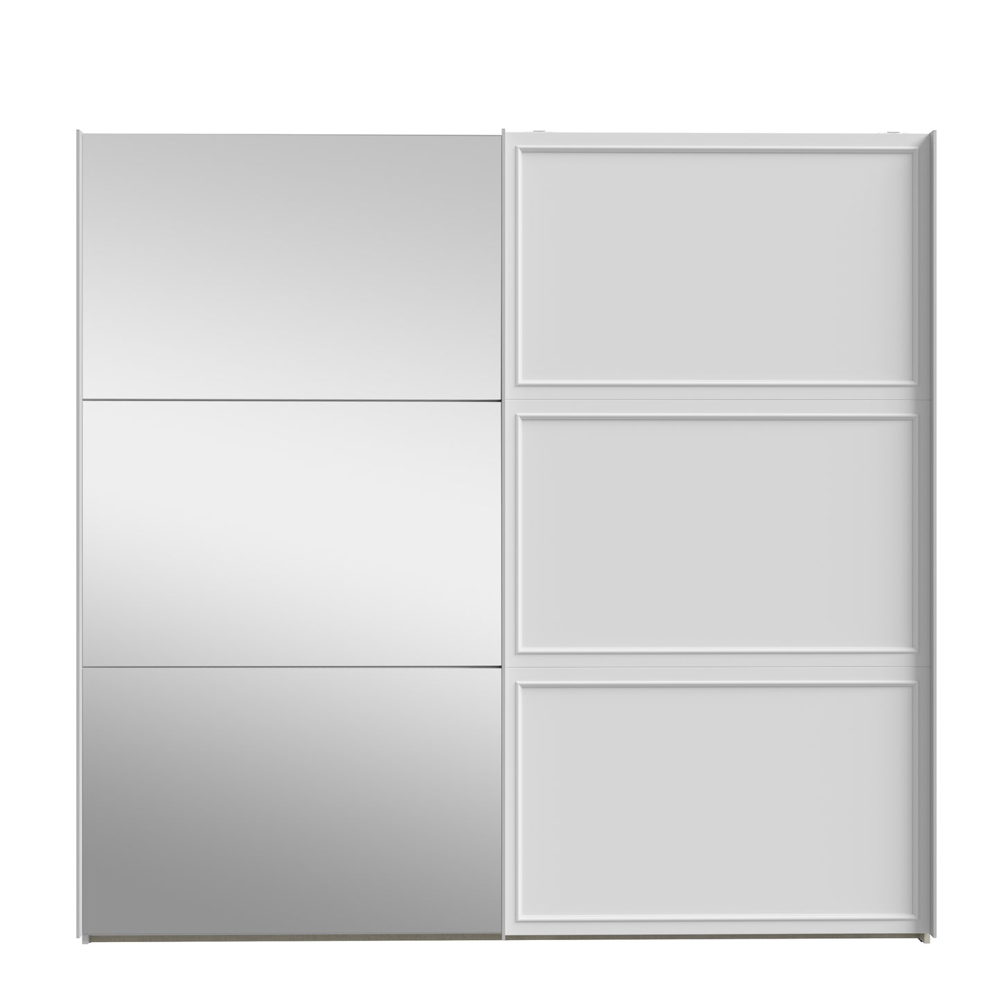 Penkrige spinta su stumdomomis durimis ir veidrodžiu, šviesiai pilka