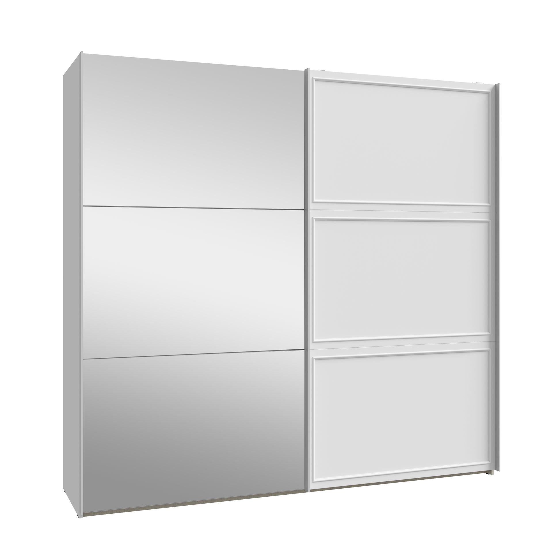 Penkrige spinta su stumdomomis durimis ir veidrodžiu, šviesiai pilka