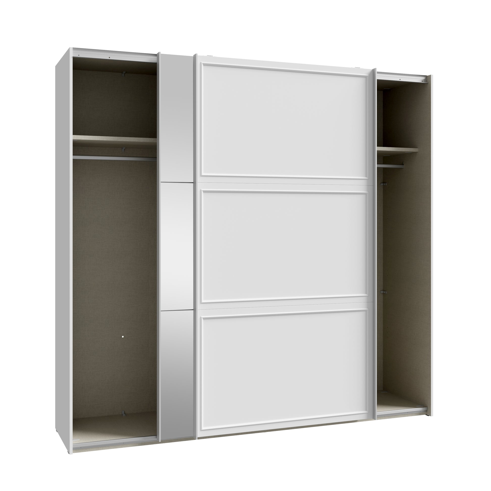 Penkrige spinta su stumdomomis durimis ir veidrodžiu, šviesiai pilka