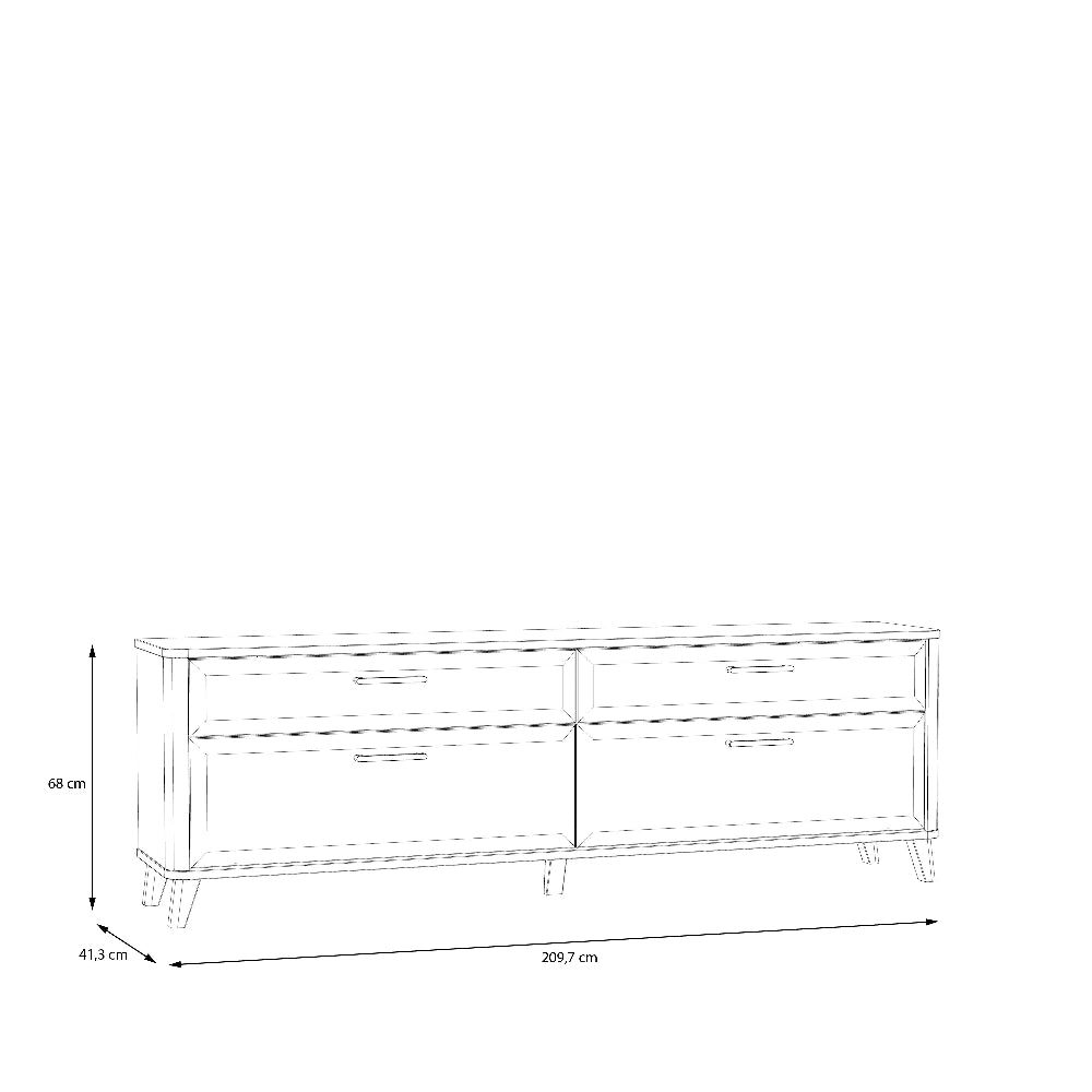 TV staliukas Wardiol baltos spalvos su medžio akcentais