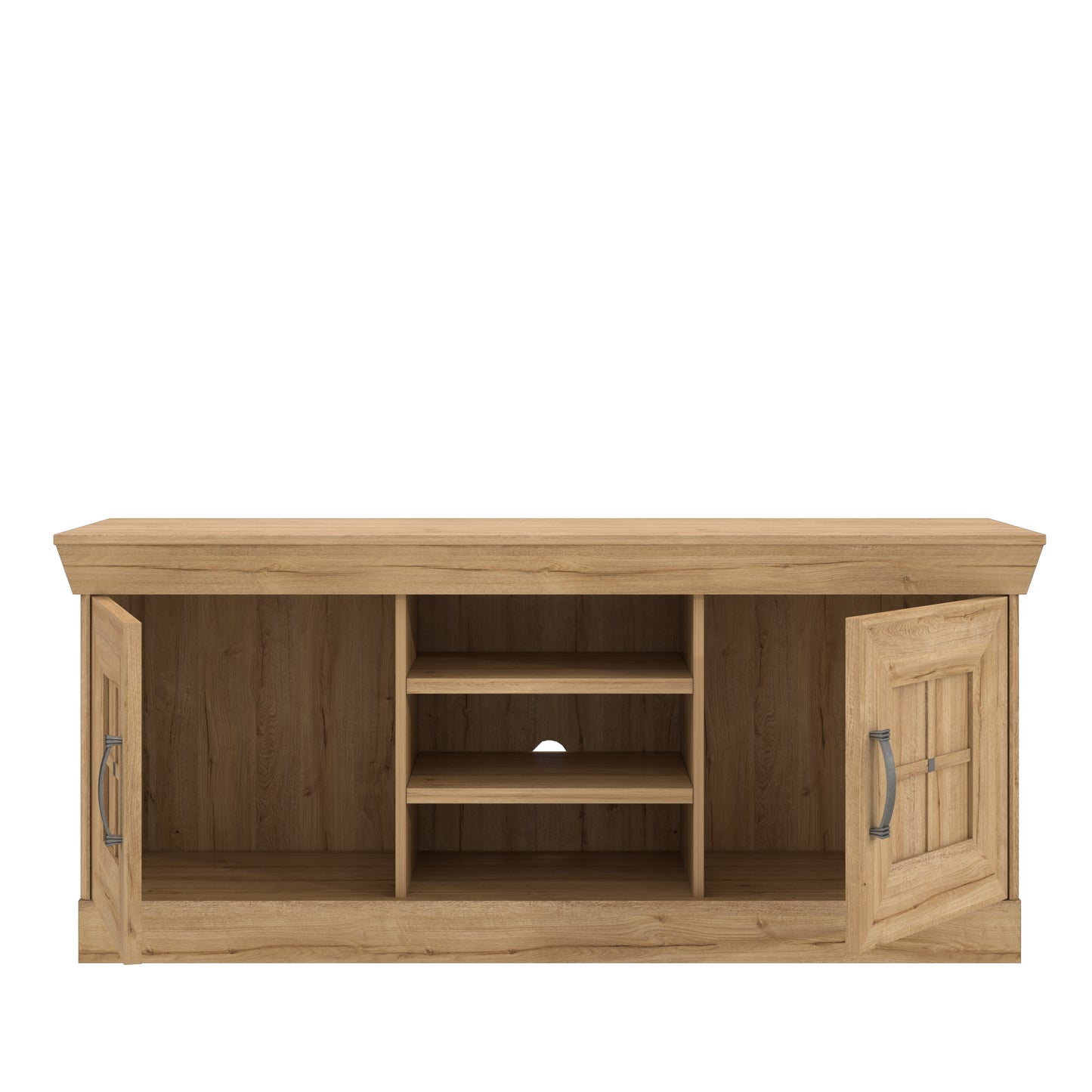 Kalikst kolekcijos televizoriaus staliukas, klasikio stiliaus su derelėmis ir atviromis lentynomis