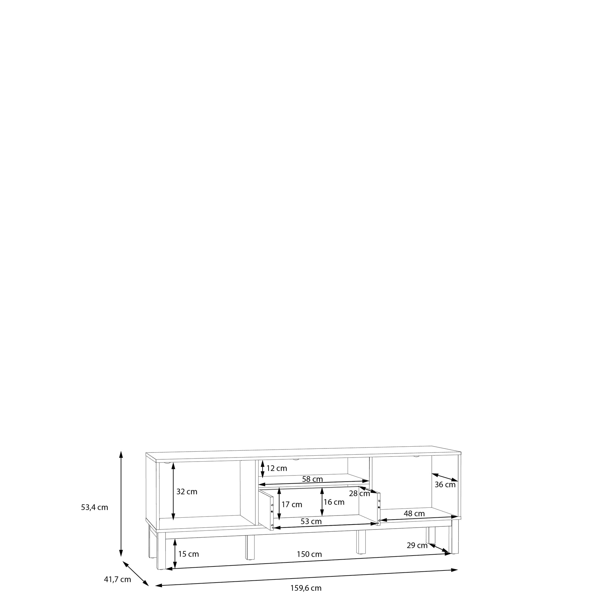 TV staliukas Penkrige su stalčiuku ir derelėmis, šviesiai pilkas
