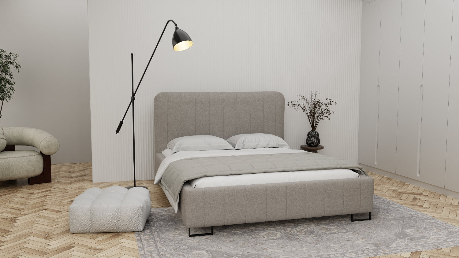 Lova Vela su aukštu minkštu galvūgaliu