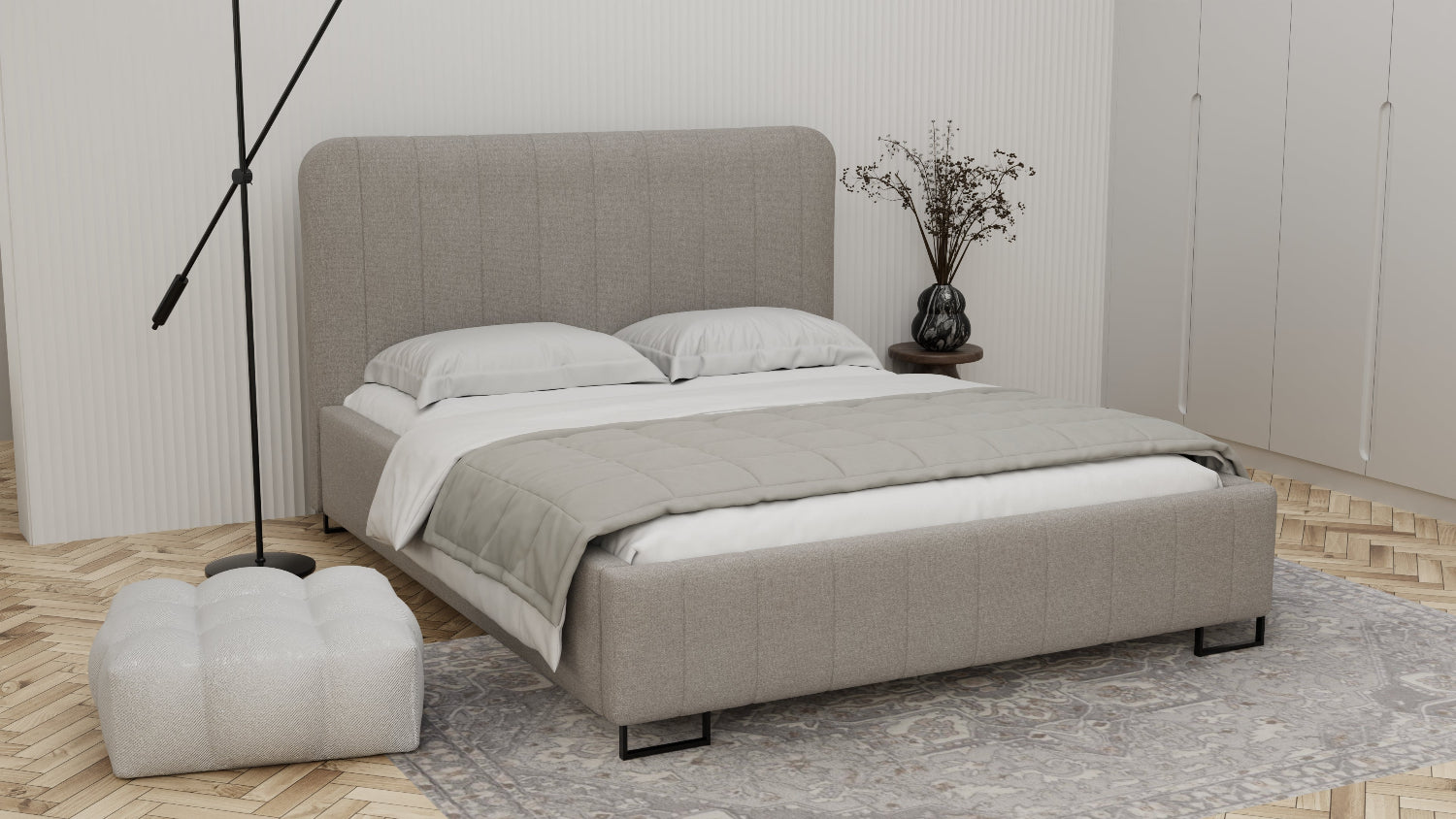 Lova Vela su aukštu minkštu galvūgaliu