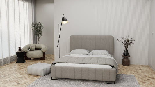 Lova Vela su aukštu minkštu galvūgaliu