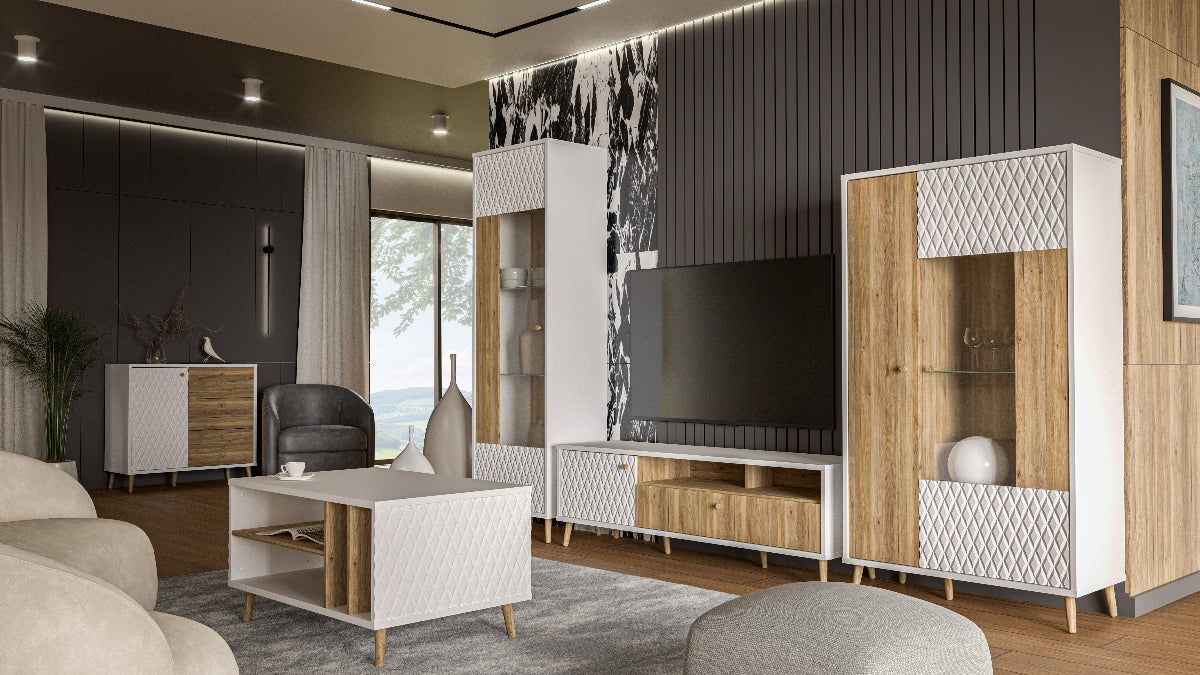 Svetainės baldai Aksana medžio ir baltos spalvos