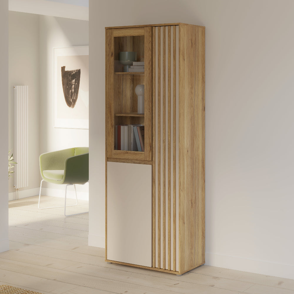 Eliston vitrina smėlio ir medžio spalvos