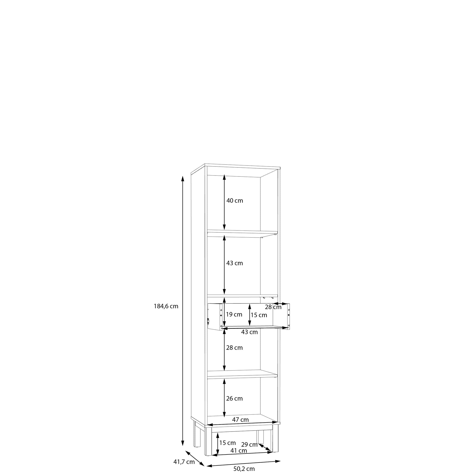 Penkrige vitrina su stalčiuku, šviesiomis ir stiklinėmis durelėmis