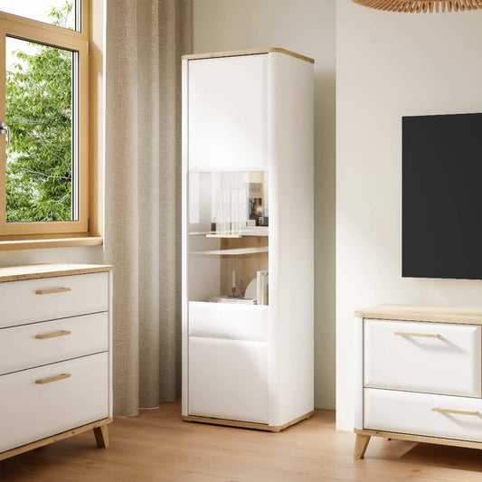 Wardiol vitrina baltos spalvos su medžio akcentais