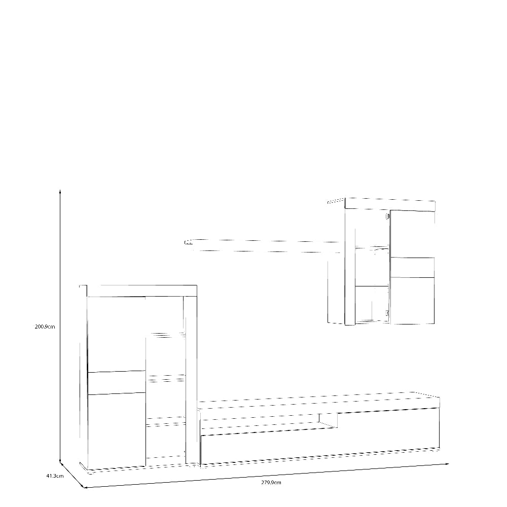 Moderni svetainės sekcija su šviesiai pilkais fasadais, atviromis lentynomis ir natūralaus ąžuolo akcentais