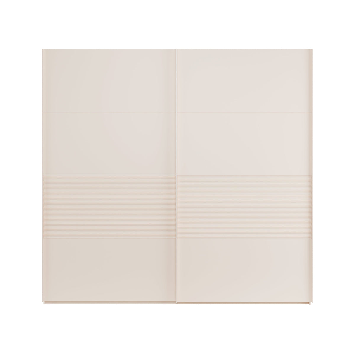 Breathaker smėlio spalvos spinta stumdomomis durimis su frezuotais fasadais