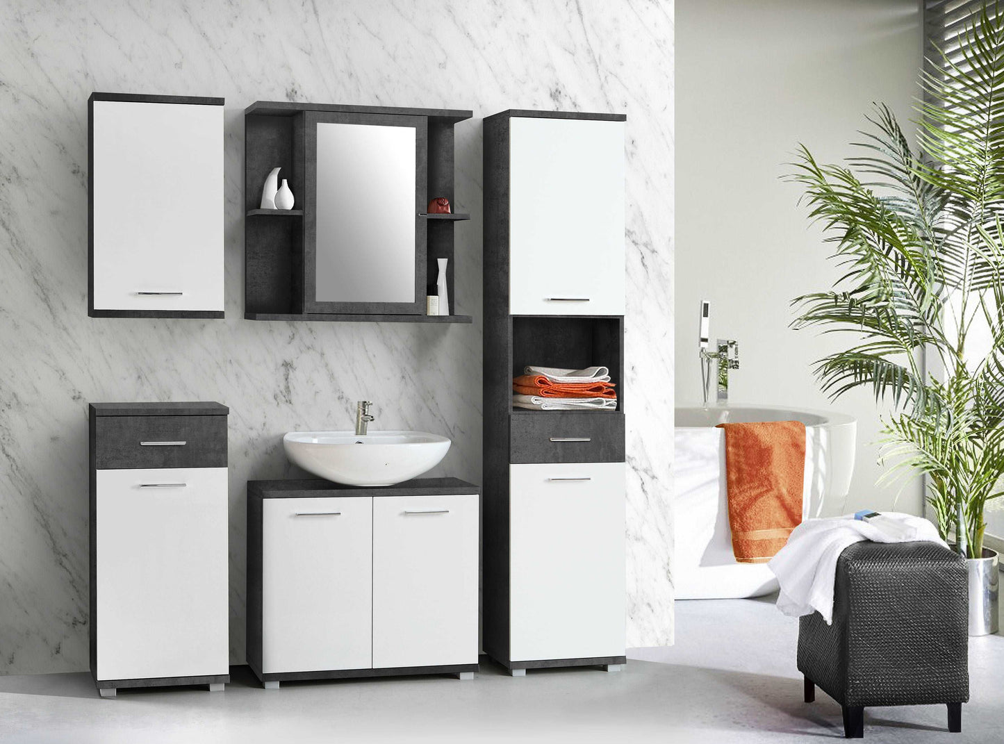 Aukšta vonios spintelė  Champ (balta su pilku)