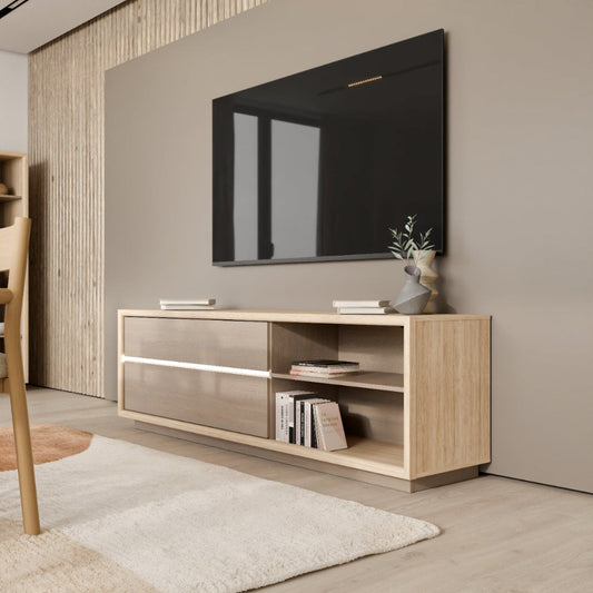 Ficar TV spintelė Riva Oak ir Imbiah Pine spalvos moderniai svetainei