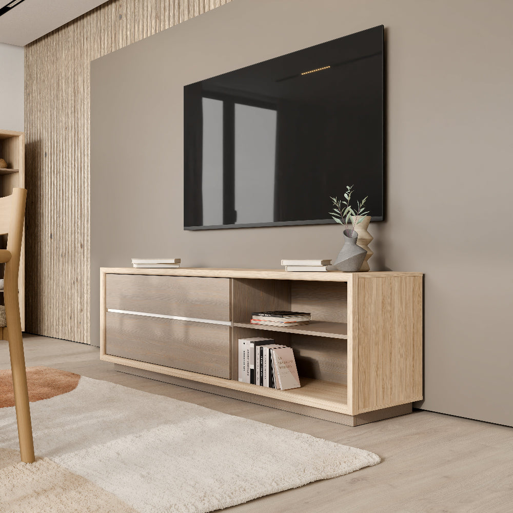 Ficar TV spintelė Riva Oak ir Imbiah Pine spalvos moderniai svetainei