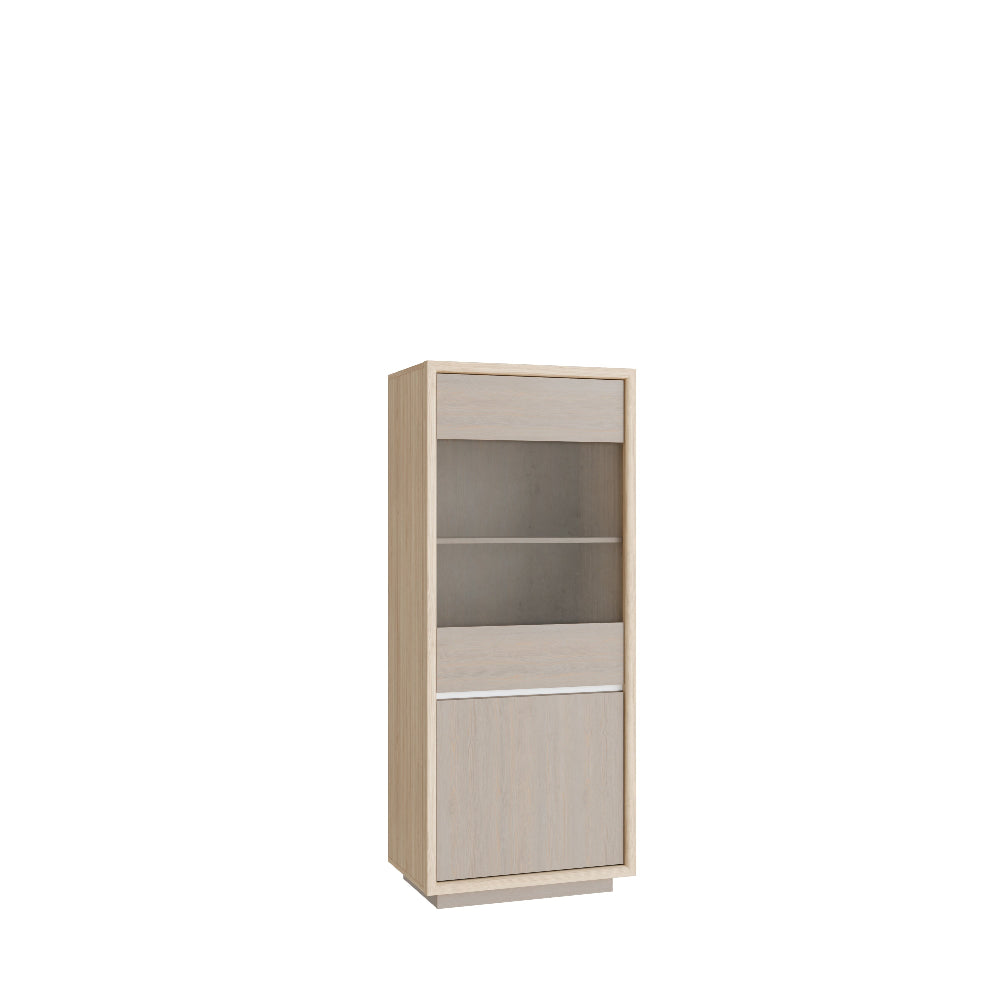Ficar vitrina Riva Oak ir Imbiah Pine spalvos su lentynomis svetainei arba valgomajam