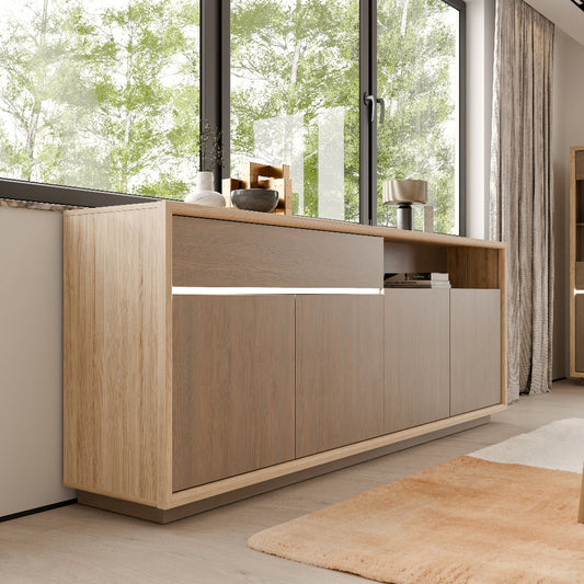 Ficar komoda Riva Oak ir Imbiah Pine spalvos moderniai svetainei ar valgomajam