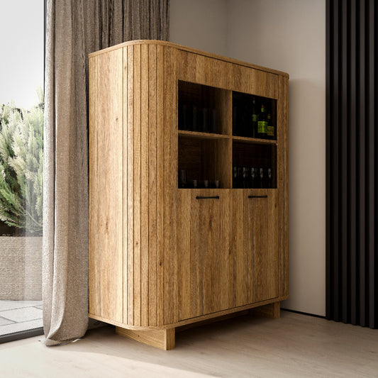 FORMSWIFT MDF vitrina su lamelėmis ir stiklo durelėmis