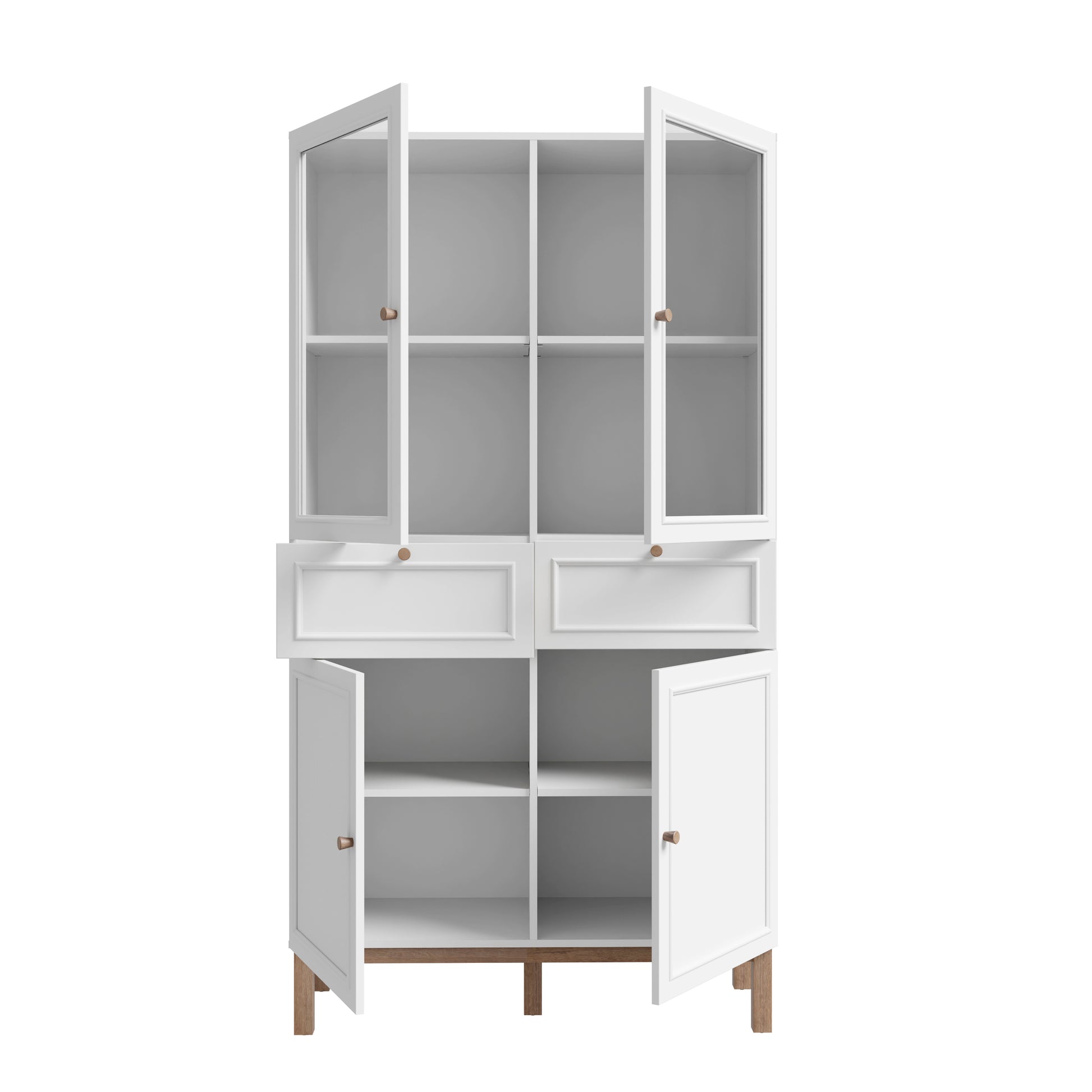 Penkrige indauja su stalčiukais, šviesiomis ir stiklinėmis durelėmis