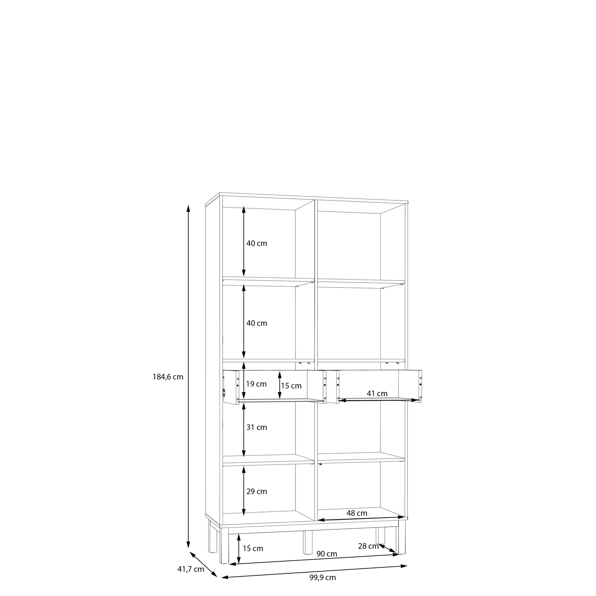 Penkrige indauja su stalčiukais, šviesiomis ir stiklinėmis durelėmis