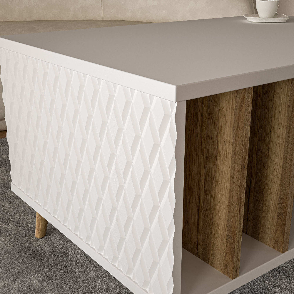 Kavos staliukas Aksana medžio ir baltos spalvos